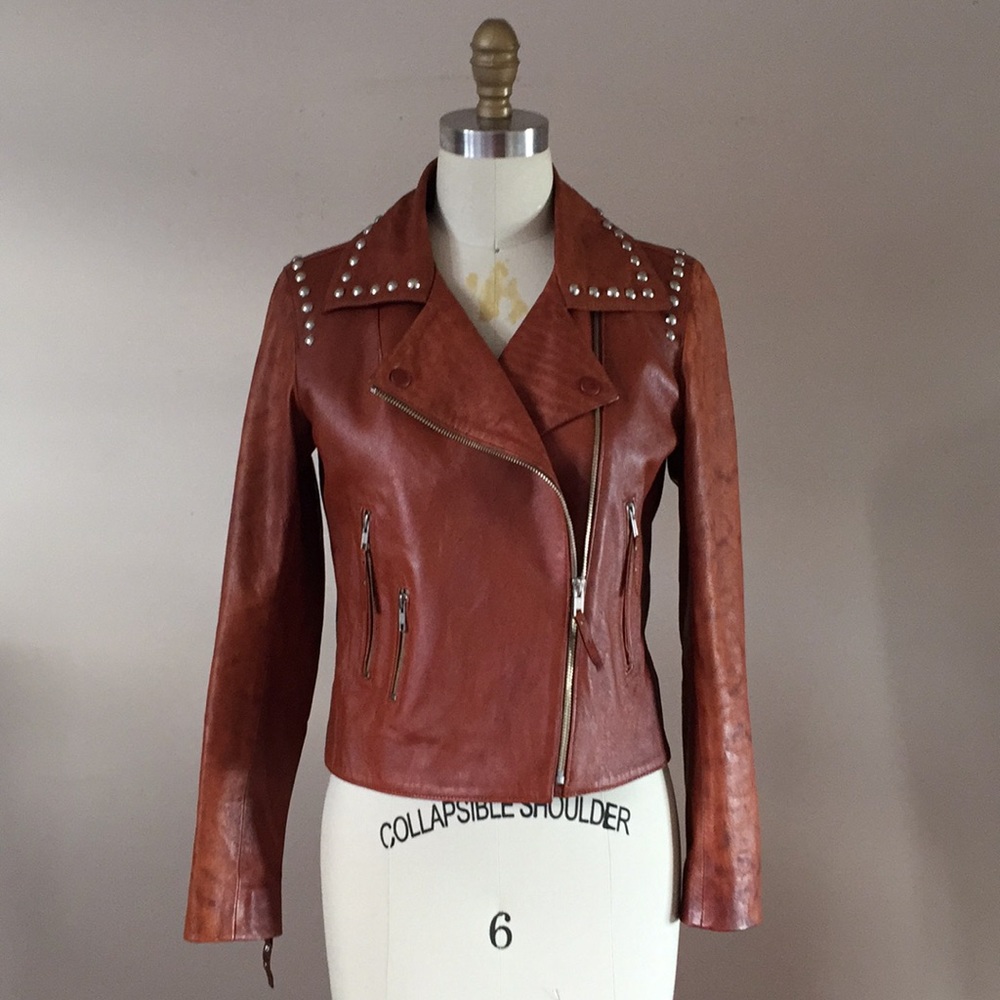 Brown Studded Leather Jacket